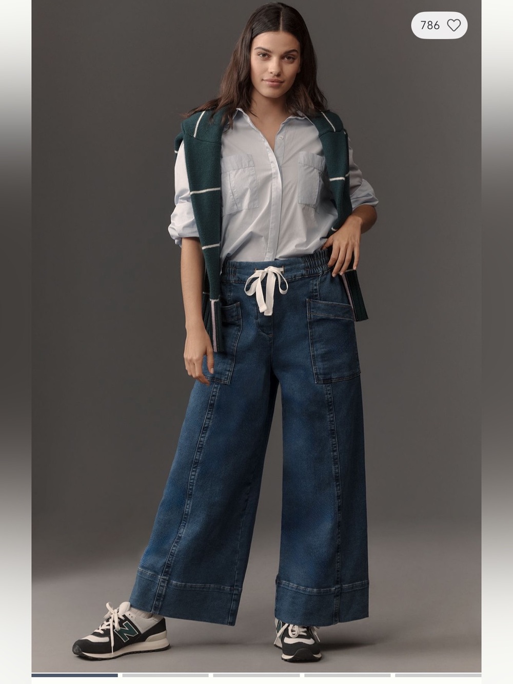 Anthropologie Maeve Tie-Waist Wide-Leg Drawstring Jeans Dark Wash Blue L
